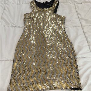 Bebe Gold and Black Sequin Halter Mini Dress